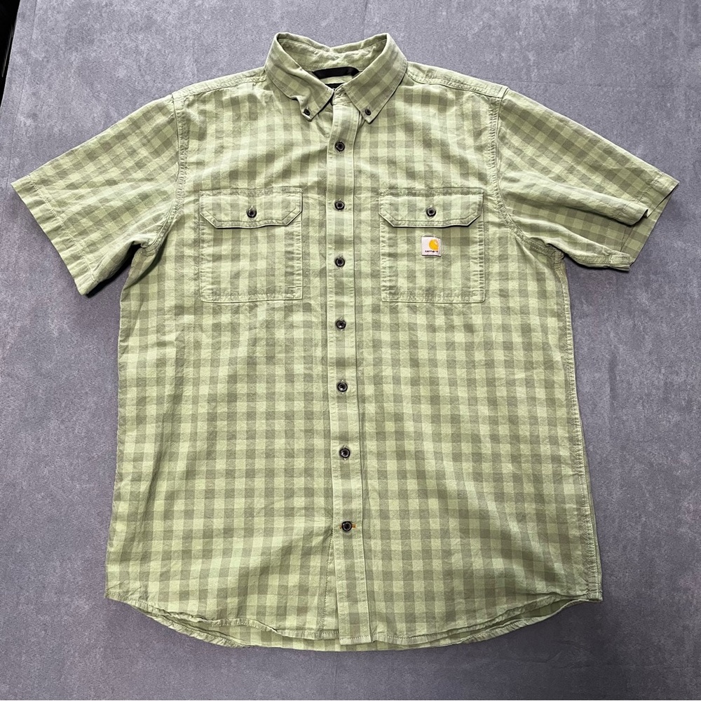 Carhartt  Mens Large Tall Loose Fit Midweight Short Sleeve Plaid Shirt Green